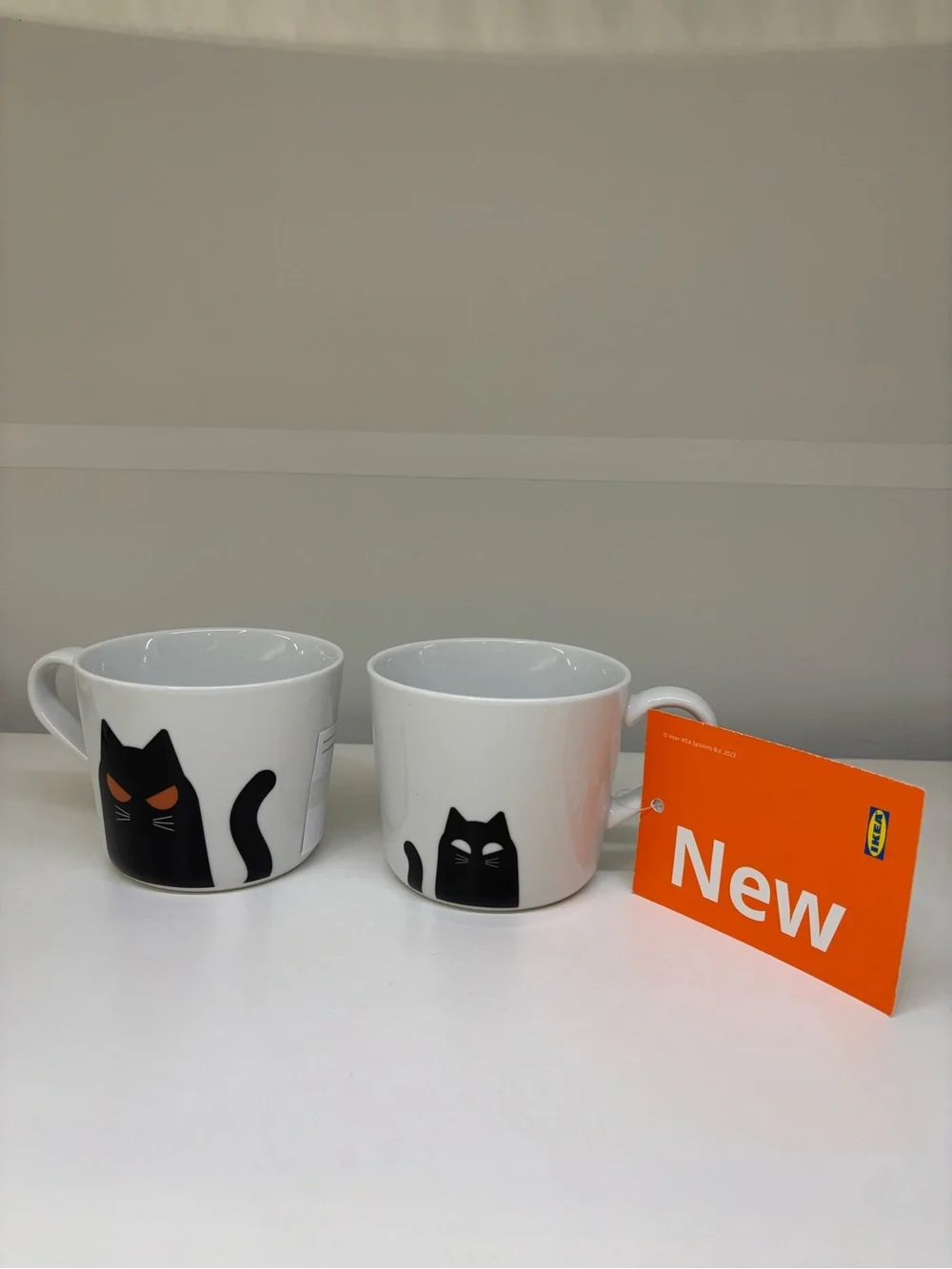 IKEA White Mug with mad Black Cat Motif Halloween for tea milk coffee water new